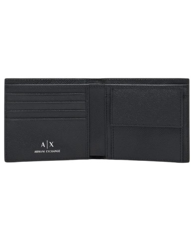 Portafoglio E Portachiavi Uomo Armani Exchange Set Regalo Saffiano Leather Black