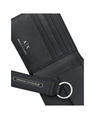 Portafoglio E Portachiavi Uomo Armani Exchange Set Regalo Saffiano Leather Black