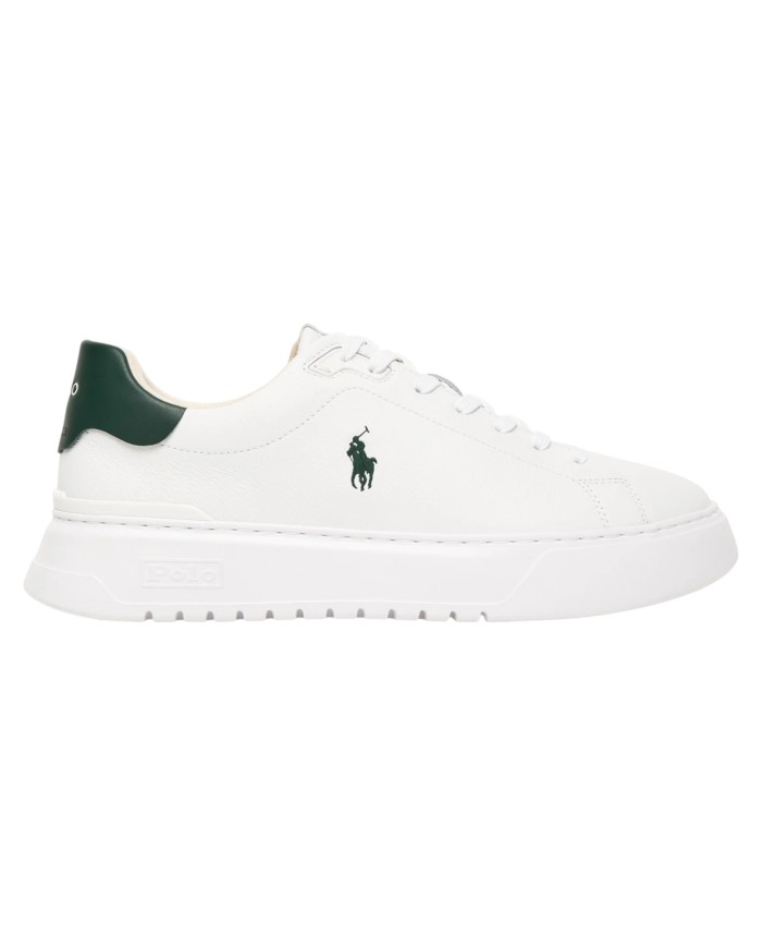 Sneaker Uomo Ralph Lauren RLite Court in Pelle Martellata Bianco Verde