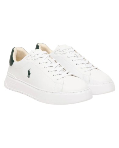 Sneaker Uomo Ralph Lauren RLite Court in Pelle Martellata Bianco Verde