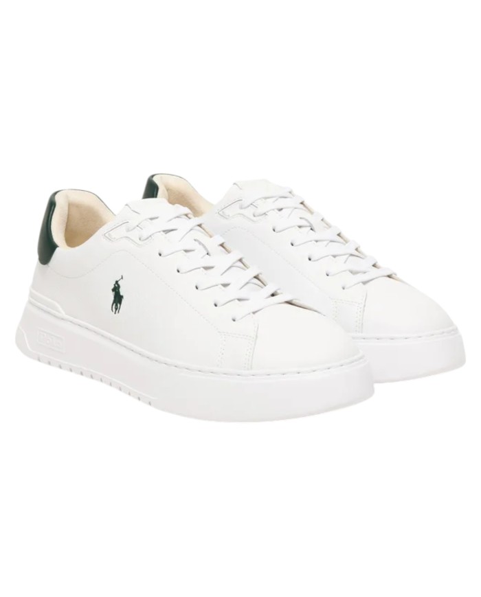 Sneaker Uomo Ralph Lauren RLite Court in Pelle Martellata Bianco Verde