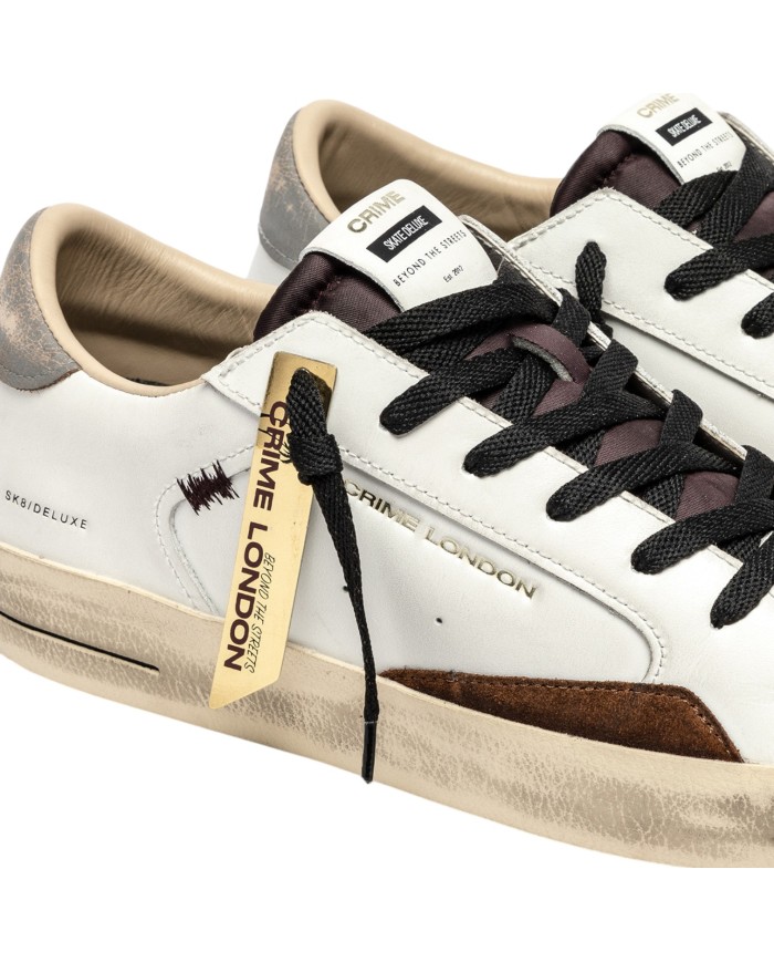 Sneaker Uomo Crime London Sk8 Deluxe Oak Fog Leather White