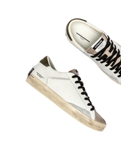 Sneaker Uomo Crime London Distressed Army Smoke Leather White