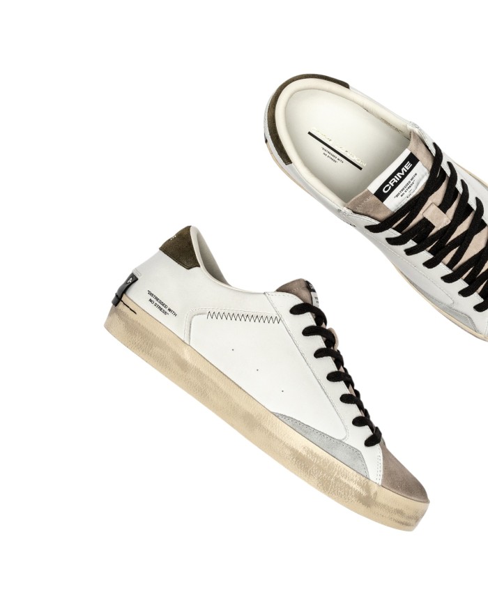 Sneaker Uomo Crime London Distressed Army Smoke Leather White