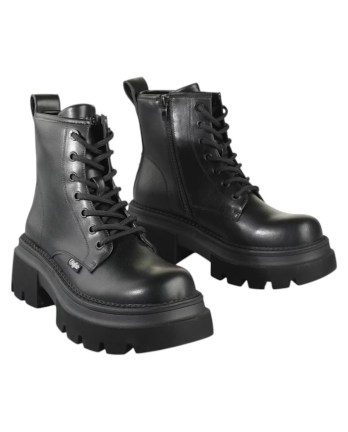 Stivaletto Donna Buffalo Mave Lace Up Vegan con Zip Black