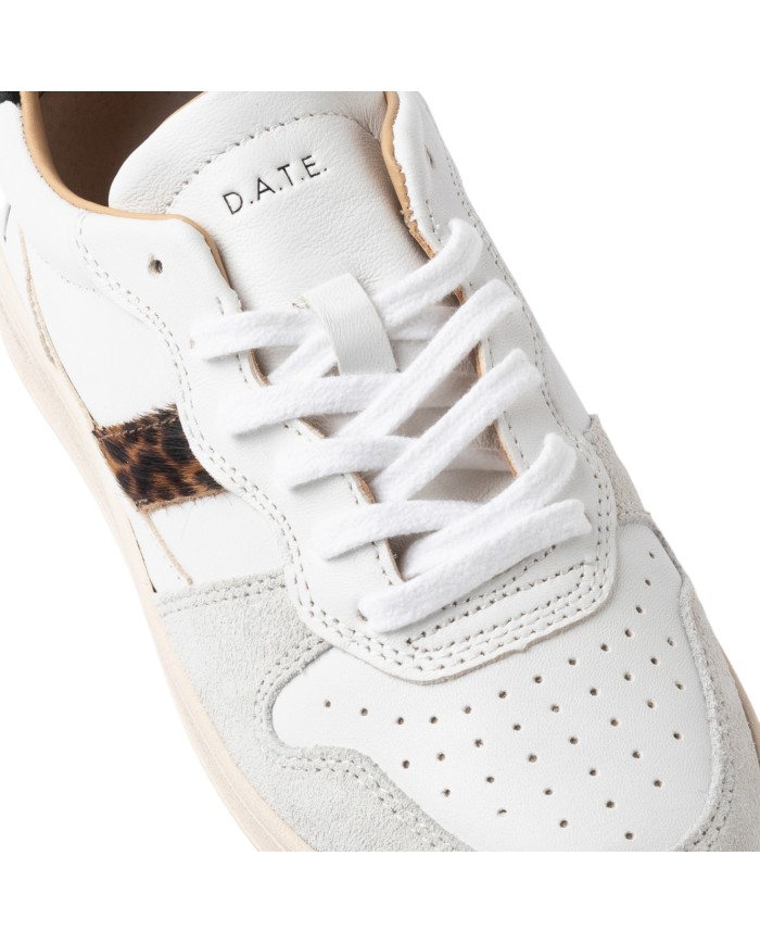 Sneaker Donna Date Court 2.0 Vintage Calf Leather White Leopard