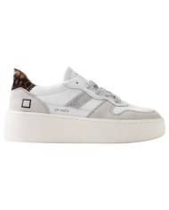 Sneaker Donna Date Court Platform Vintage Calf Leather White Leopard