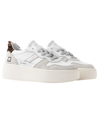 Sneaker Donna Date Court Platform Vintage Calf Leather White Leopard
