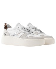 Sneaker Donna Date Court Platform Vintage Calf Leather White Leopard