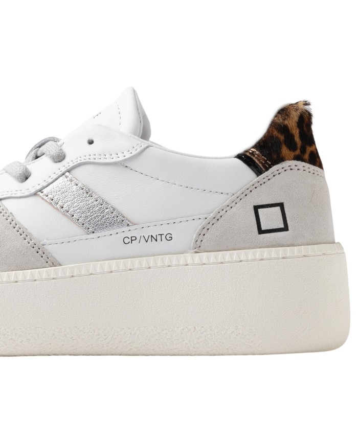 Sneaker Donna Date Court Platform Vintage Calf Leather White Leopard