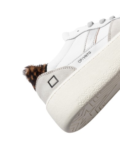 Sneaker Donna Date Court Platform Vintage Calf Leather White Leopard
