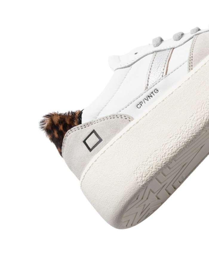 Sneaker Donna Date Court Platform Vintage Calf Leather White Leopard