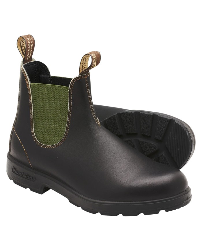 Stivaletto Uomo BlundStone 519 Originals Classics Chelsea Coloured Elastic Sided Boots Brown Leather & Olive