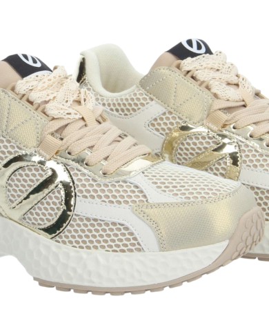 Sneaker Donna No Name Carter 2.0 Mesh Metal Leather Dove Gold