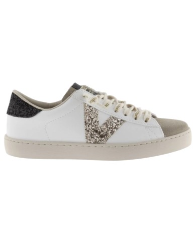 Sneakers Victoria Donna Berlin Glitter Suede Leather White Black