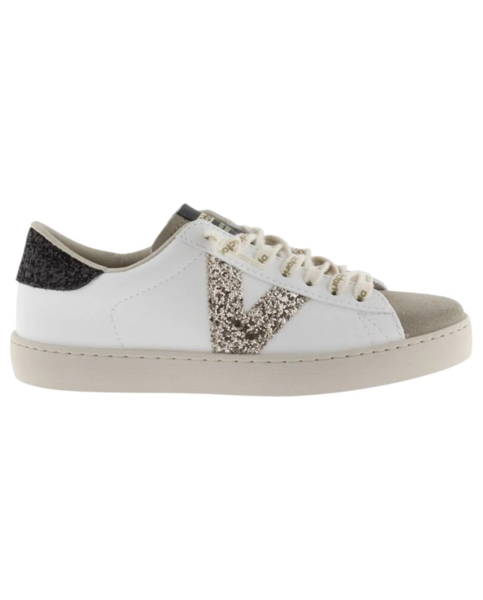 Sneakers Victoria Donna Berlin Glitter Suede Leather White Black