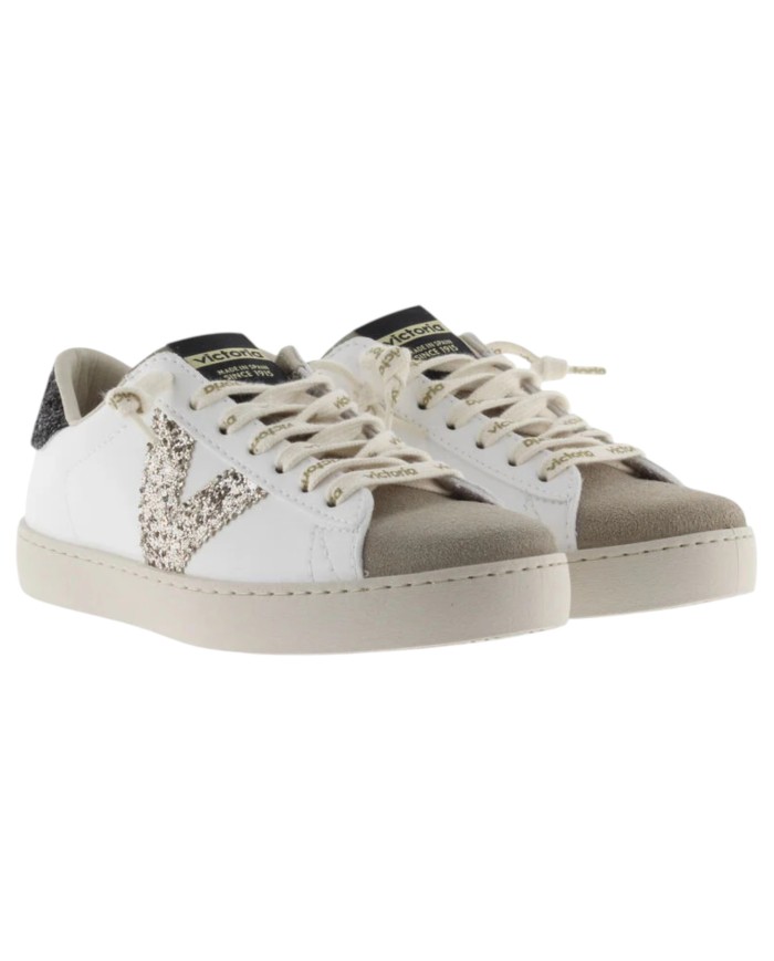 Sneakers Victoria Donna Berlin Glitter Suede Leather White Black