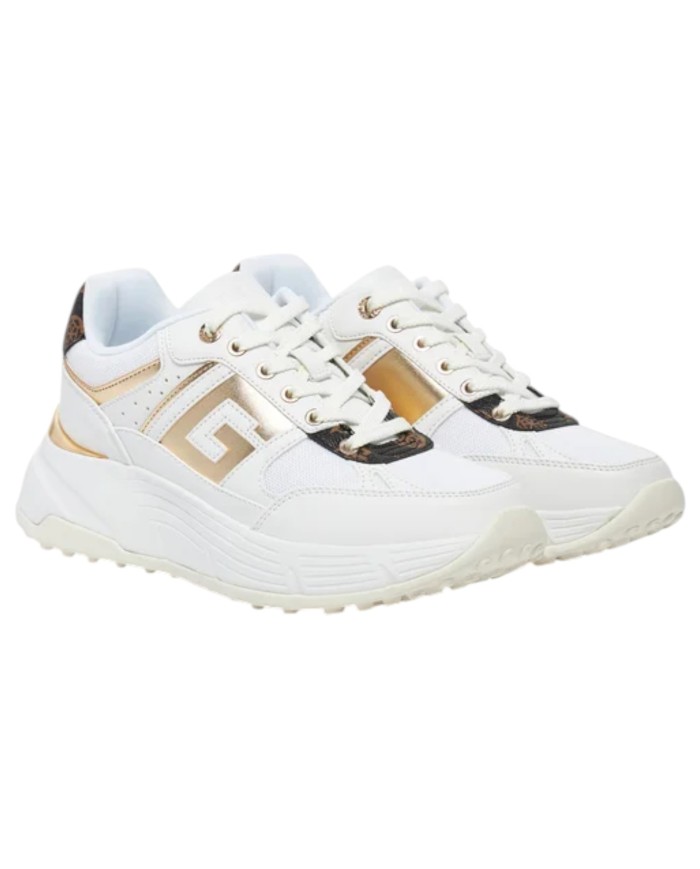 Sneakers Guess Donna Fonzi G Logo Mesh Leather White Gold Brown
