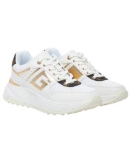 Sneakers Guess Donna Fonzi G Logo Mesh Leather White Gold Brown