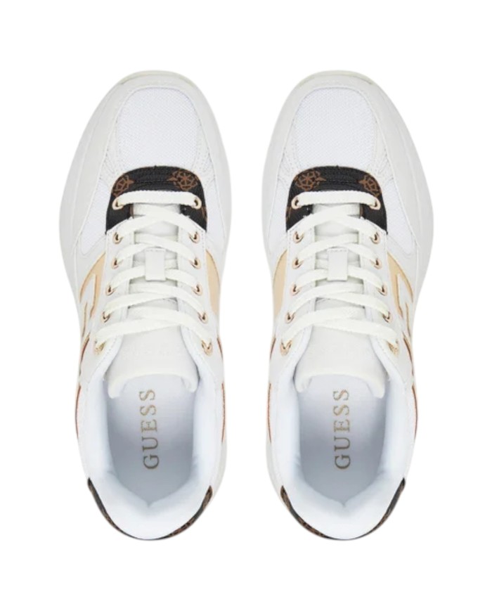 Sneakers Guess Donna Fonzi G Logo Mesh Leather White Gold Brown