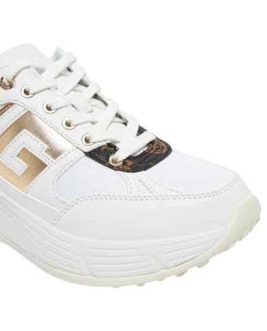 Sneakers Guess Donna Fonzi G Logo Mesh Leather White Gold Brown