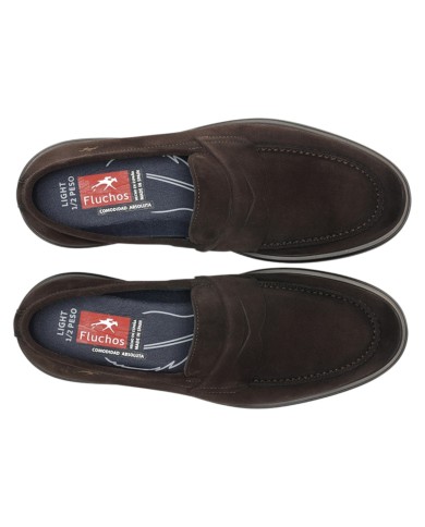 Mocassino Uomo Fluchos Belgas F0633 Leather Camoscio Belgas Afelpado Cafe Marrone