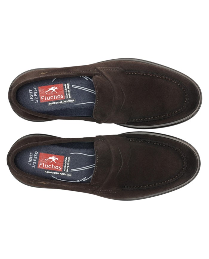 Mocassino Uomo Fluchos Belgas F0633 Leather Camoscio Belgas Afelpado Cafe Marrone