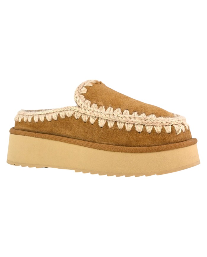Ciabatta Donna Mou Platform Clog Eskimo Montone Cognac