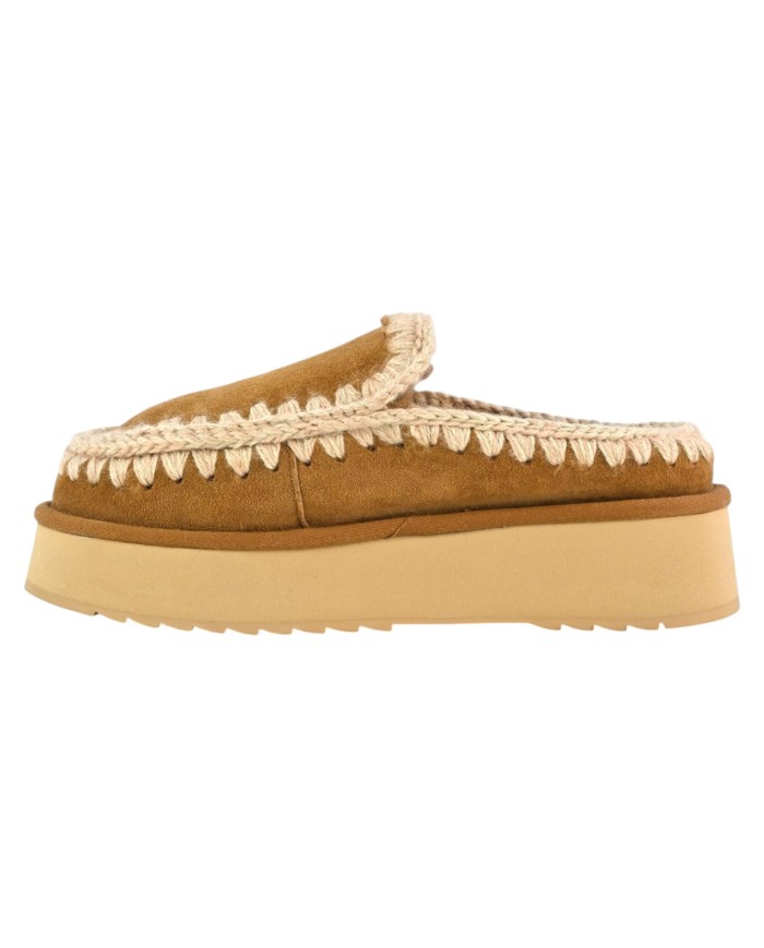 Ciabatta Donna Mou Platform Clog Eskimo Montone Cognac