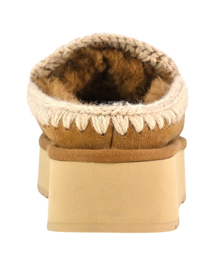 Ciabatta Donna Mou Platform Clog Eskimo Montone Cognac