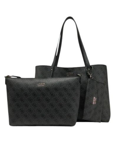 Shopper Donna Guess Brenton Con Pochette 4G Logo Leather Coal