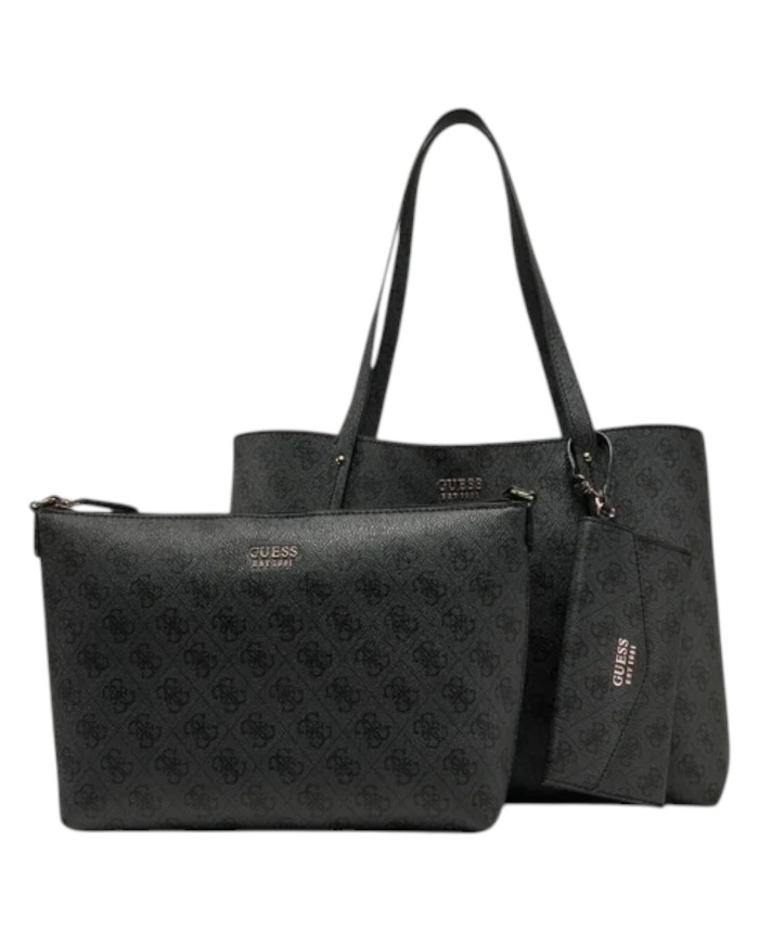 Shopper Donna Guess Brenton Con Pochette 4G Logo Leather Coal