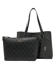 Shopper Donna Guess Brenton Con Pochette 4G Logo Leather Coal