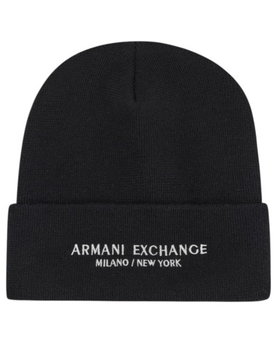 Cappello Uomo Armani Exchange Beanie Hat Milano New York Line Logo Black