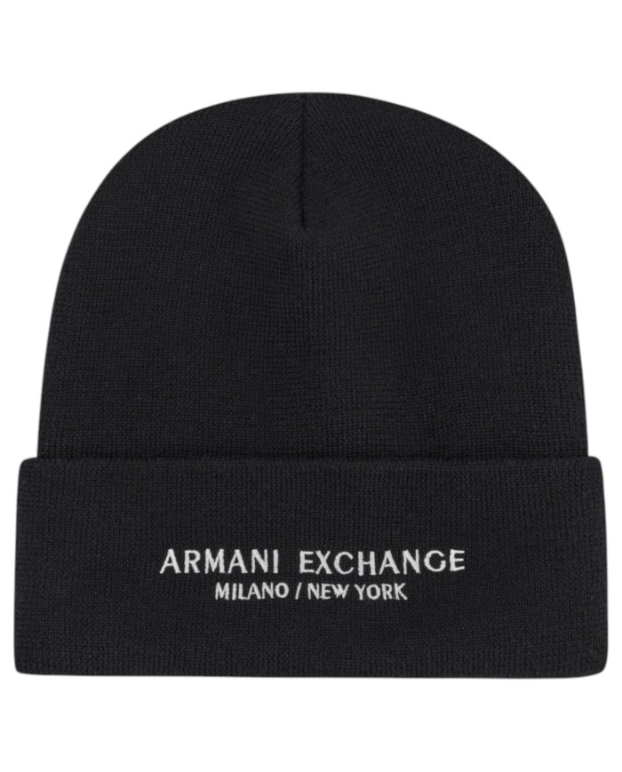 Cappello Uomo Armani Exchange Beanie Hat Milano New York Line Logo Black