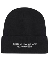 Cappello Uomo Armani Exchange Beanie Hat Milano New York Line Logo Black