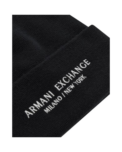Cappello Uomo Armani Exchange Beanie Hat Milano New York Line Logo Black