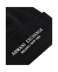 Cappello Uomo Armani Exchange Beanie Hat Milano New York Line Logo Black