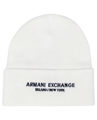 Cappello Uomo Armani Exchange Beanie Hat Milano New York Line Logo White