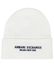Cappello Uomo Armani Exchange Beanie Hat Milano New York Line Logo White