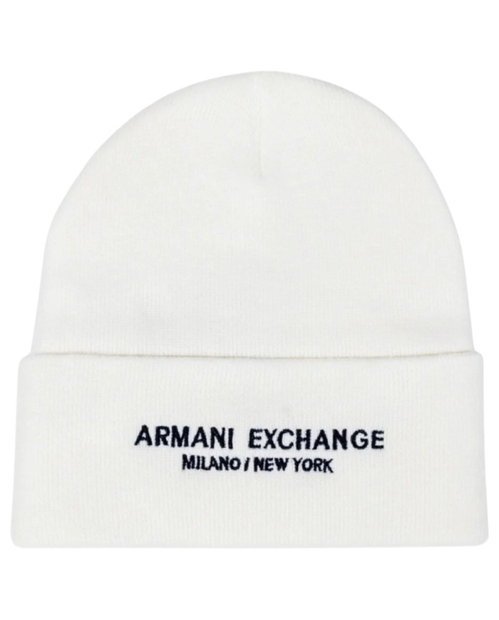 Cappello Uomo Armani Exchange Beanie Hat Milano New York Line Logo White