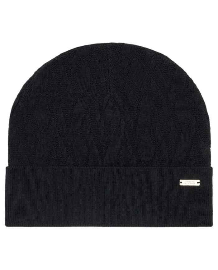 Cappello Donna Armani Exchange Beanie Hat Metal Logo Black