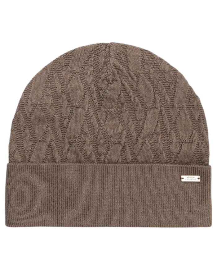 Cappello Donna Armani Exchange Beanie Hat Metal Logo Beige