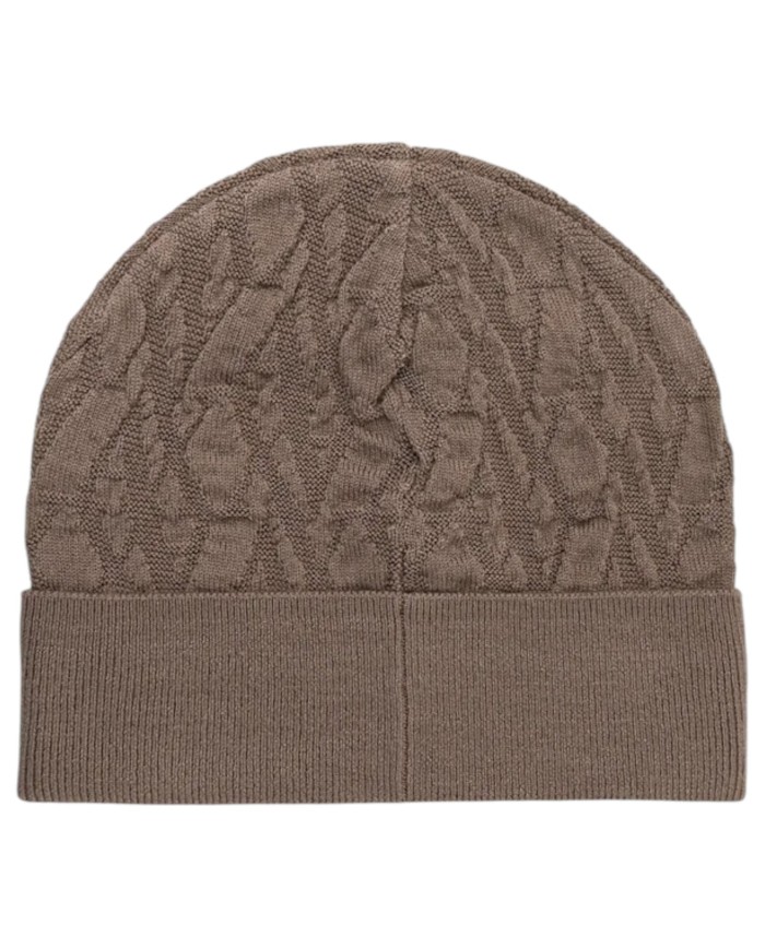 Cappello Donna Armani Exchange Beanie Hat Metal Logo Beige