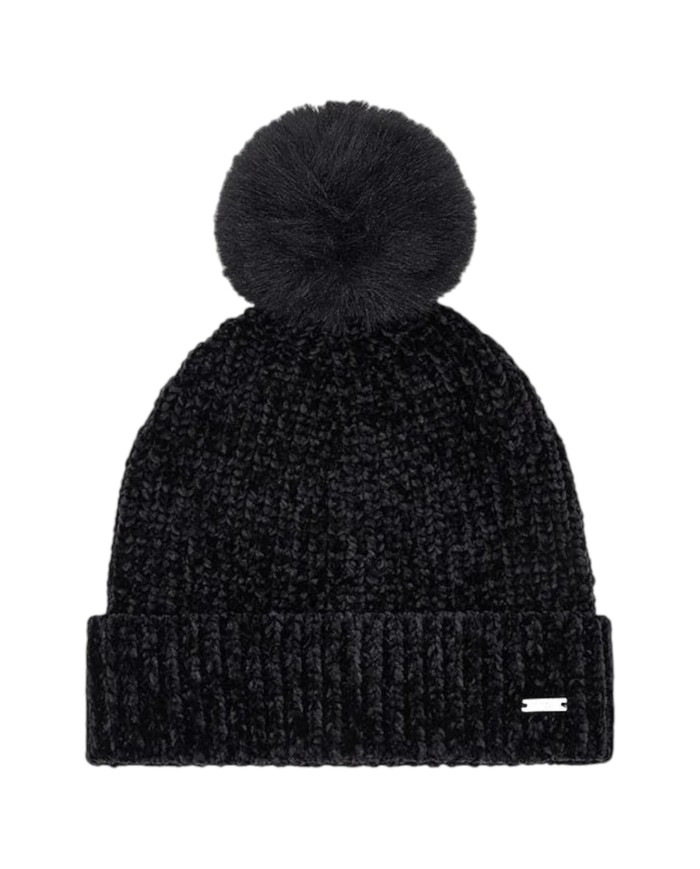 Cappello Donna Armani Exchange Hat Pom Pon Metal Logo Black