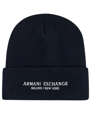 Cappello Uomo Armani Exchange Beanie Hat Milano New York Line Logo Deep Navy