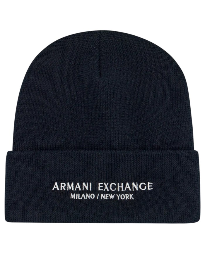Cappello Uomo Armani Exchange Beanie Hat Milano New York Line Logo Deep Navy