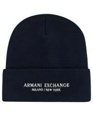 Cappello Uomo Armani Exchange Beanie Hat Milano New York Line Logo Deep Navy