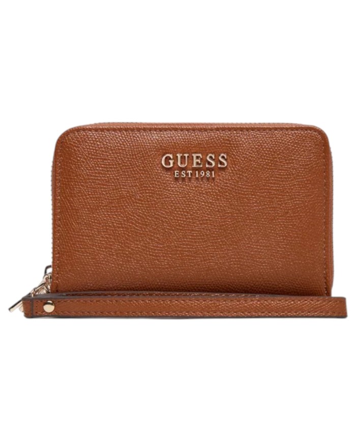 Portafoglio Guess Donna Amorette Doppia Zip Line Logo Leather Cognac