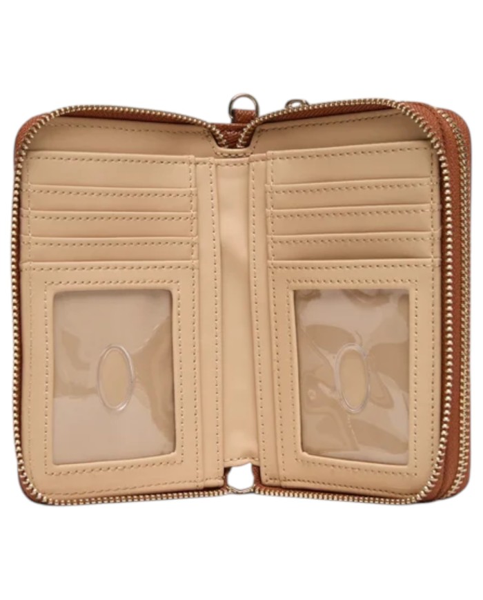 Portafoglio Guess Donna Amorette Doppia Zip Line Logo Leather Cognac